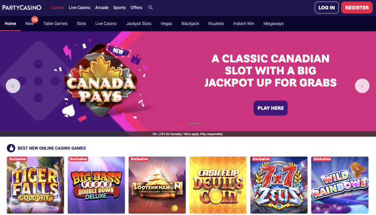 image of party casino website