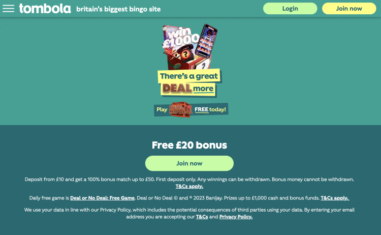 image of tombola website