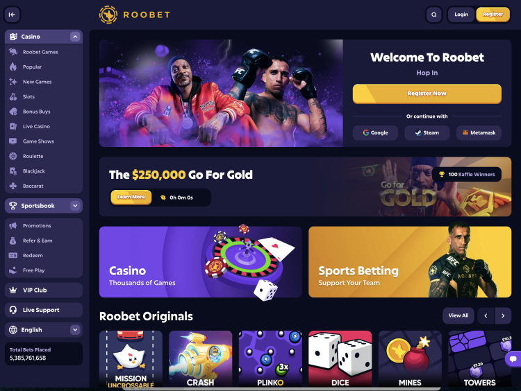 image of roobet casino website