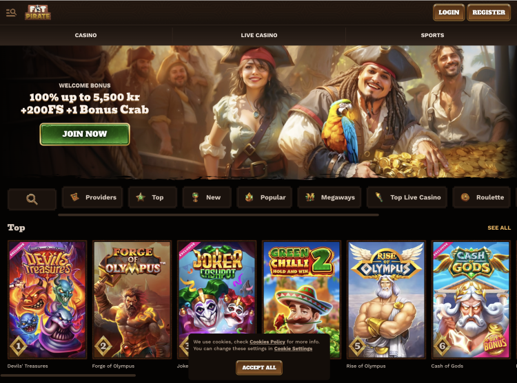 image of fat pirate casino website