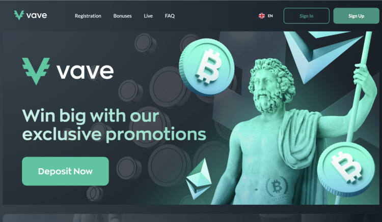 image of vave casino website